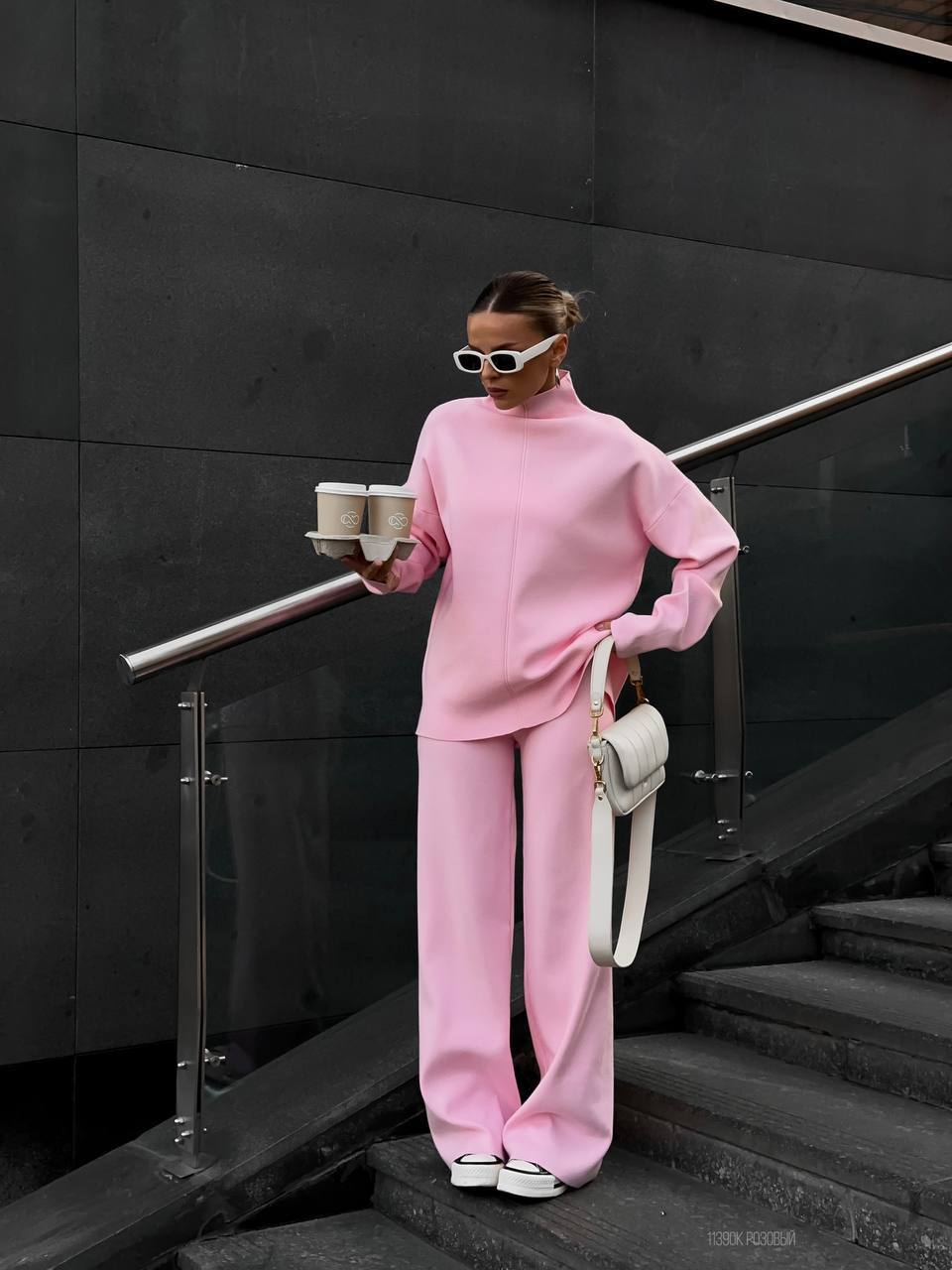 Autumn And Winter Leisure Loose And Irregular Split Top Wide Leg Pants Two-piece Set
