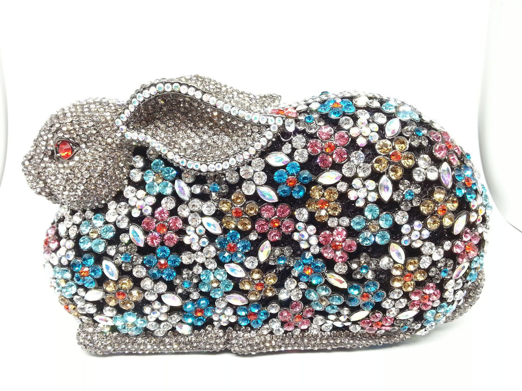European & American Metal Diamond Rabbit Evening Bag with Detachable Handle