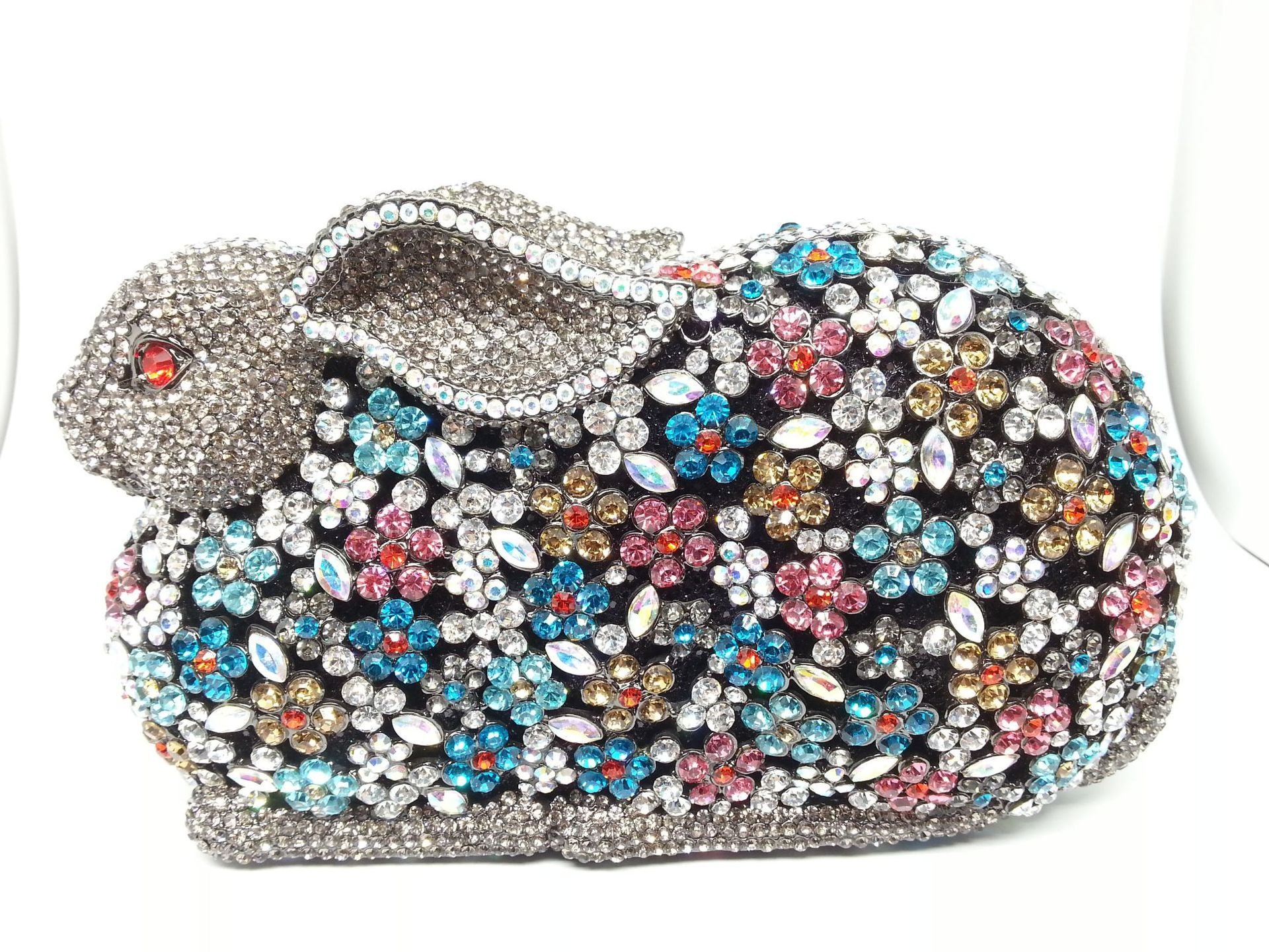 European & American Metal Diamond Rabbit Evening Bag with Detachable Handle