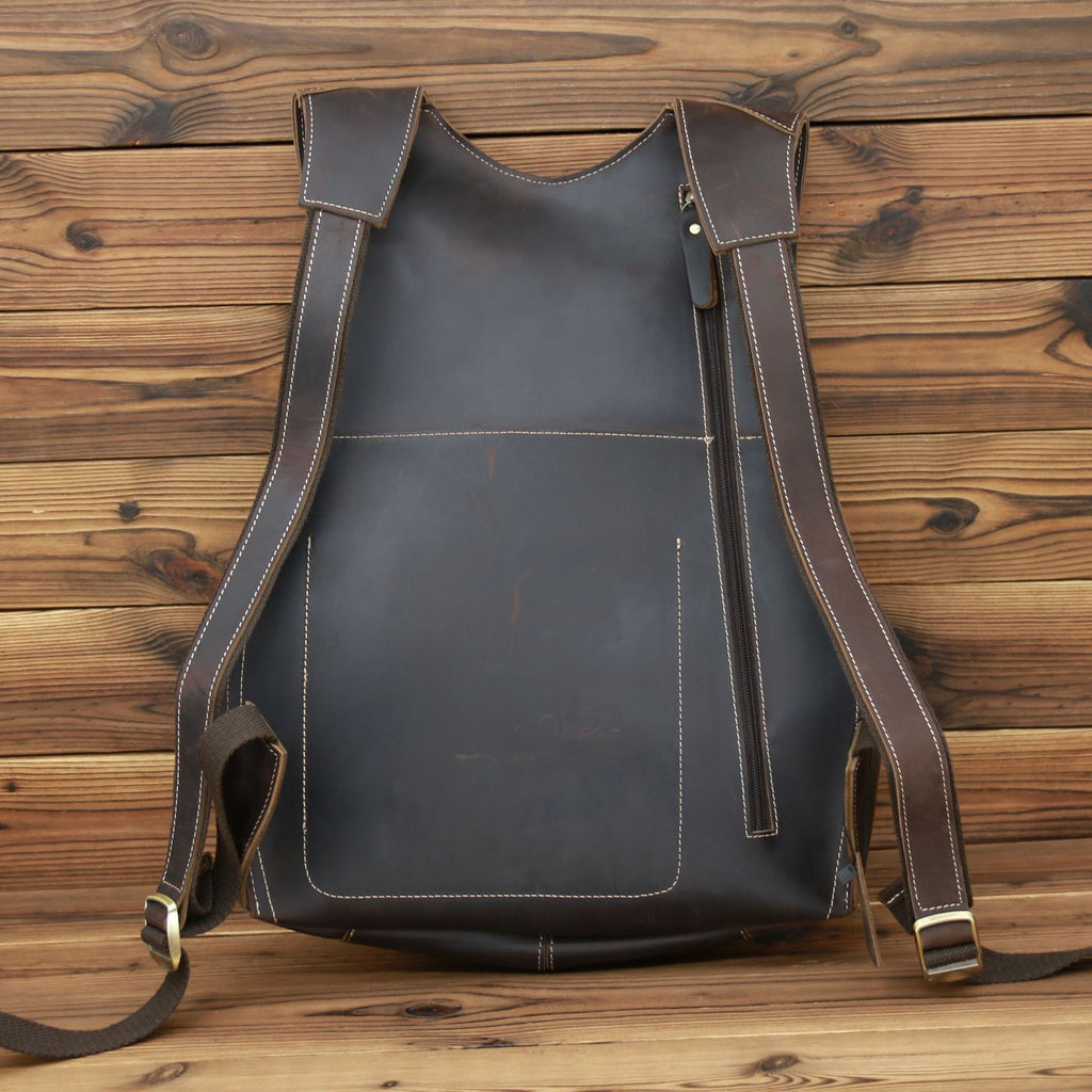 Sac à dos homme rétro en cuir Crazy Horse marron foncé 28x44x8cm pour étudiant