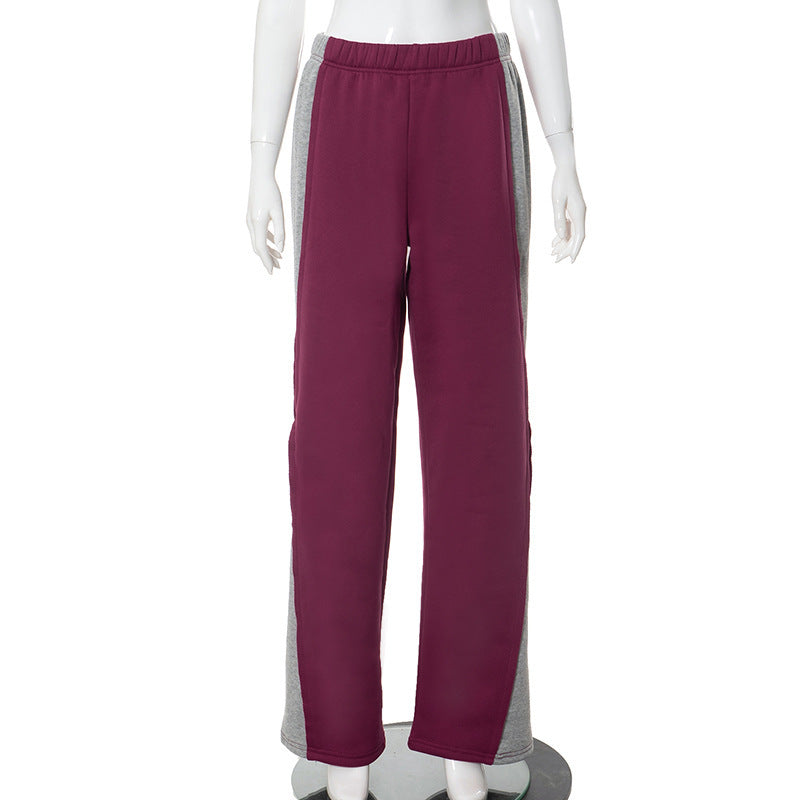 Street Fashion Color Contrast Loose Mid-Waist Sweatpants for Women