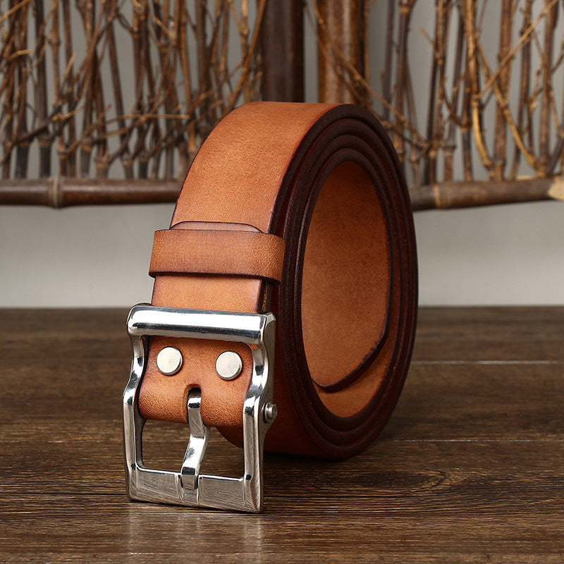 Men's Retro Genuine Leather Cowhide Belt with Stainless Steel Buckle