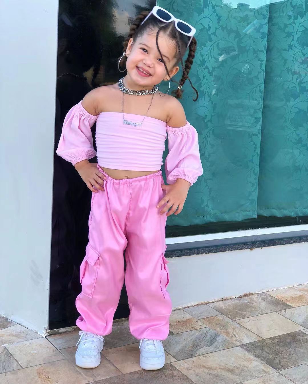 Off-Shoulder Raglan Sleeve Overalls Suit with Straight Trousers