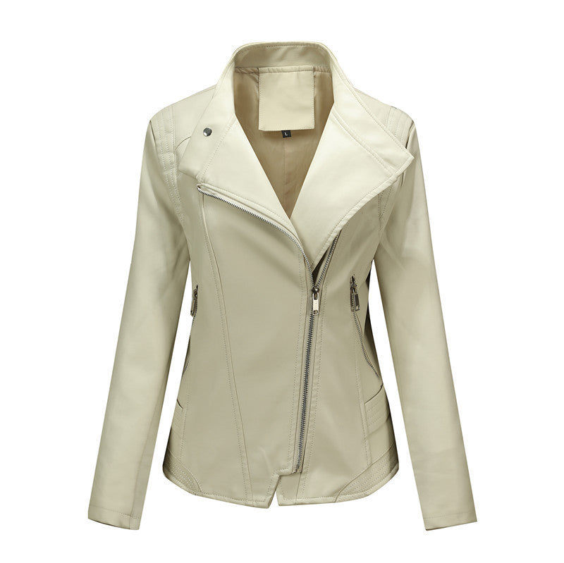 Manteau Femme en Cuir PU Uni Décontracté avec Fermeture Éclair