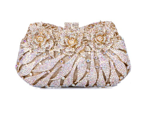 European & American Women's Metal Rose Diamond Crystal Clutch Bag 21cm