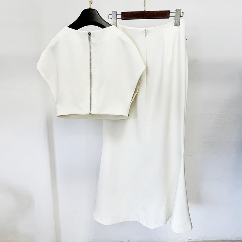 Apricot Rhinestone Shell Beads Short Top Suit for Women
