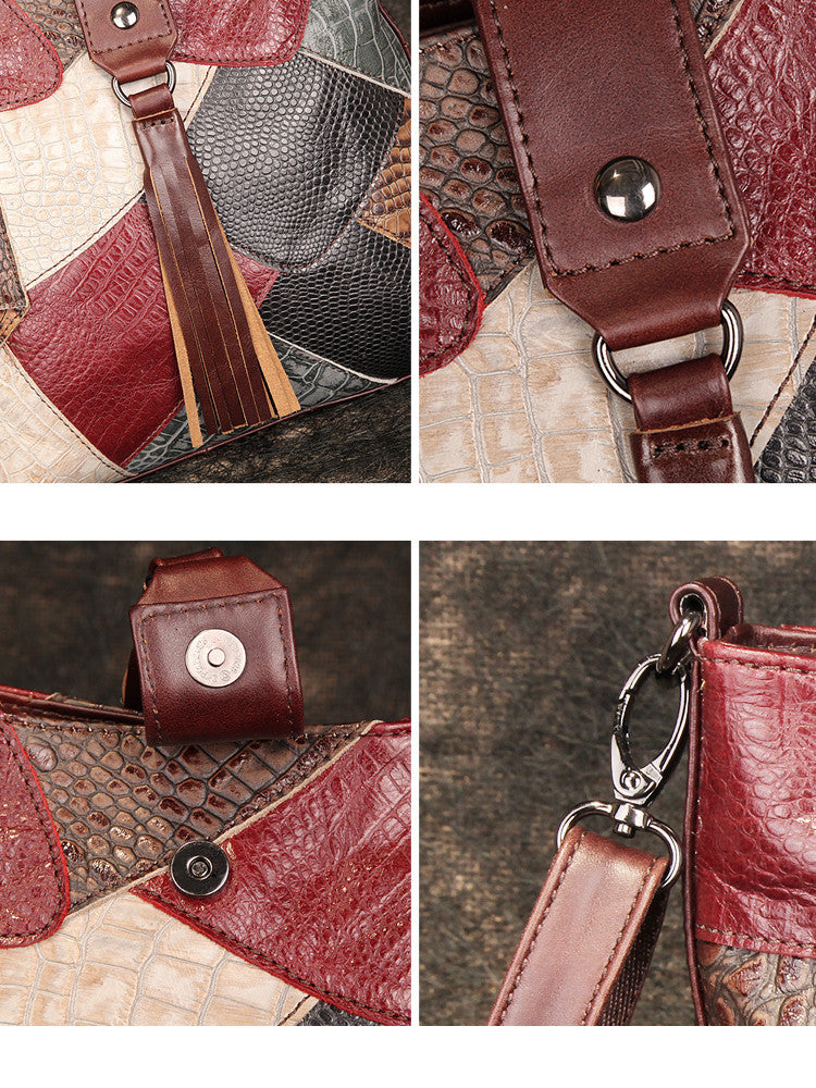 Fringed Soft Cowhide Leather Bucket Messenger Bag