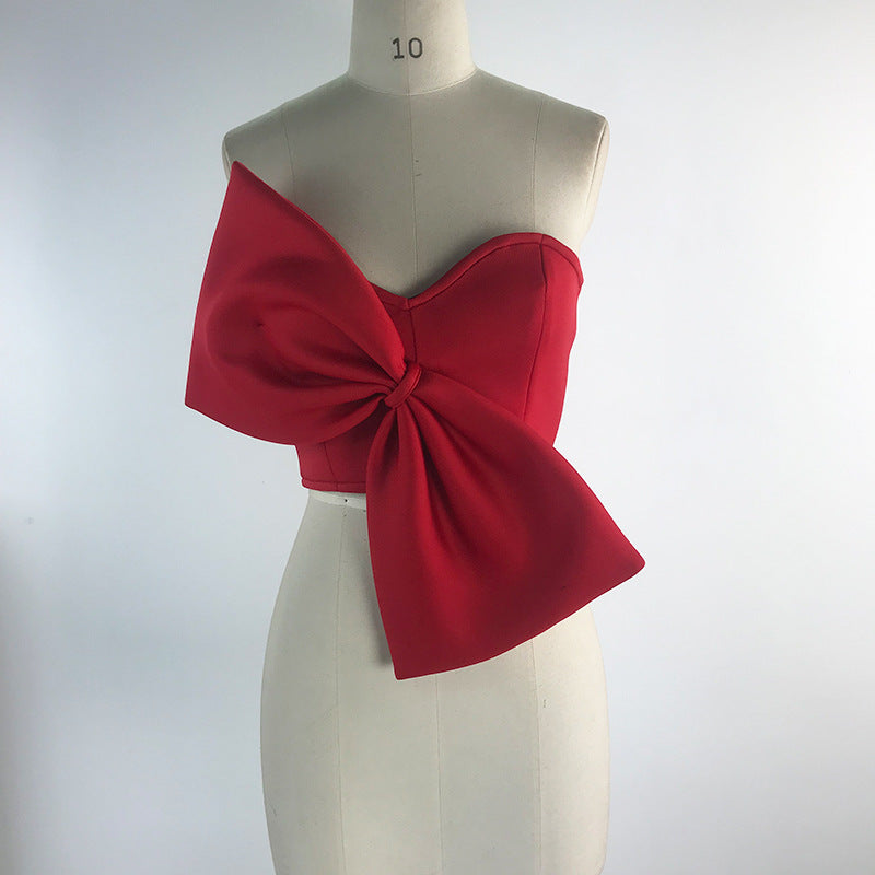 Bow Wrap Bust Off-Shoulder Versatile Crop Top