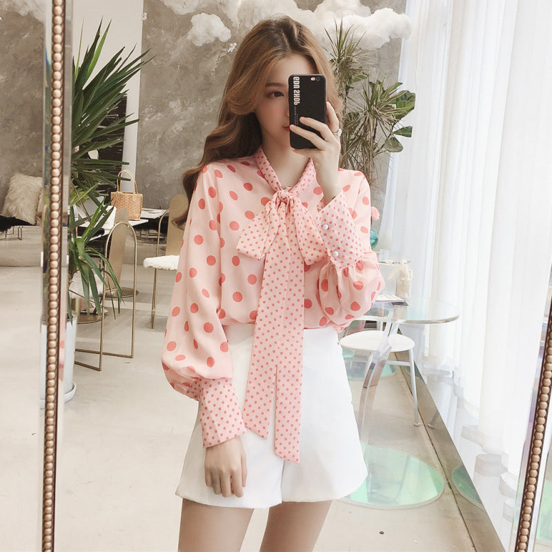 Lantern Sleeve Foreign Air Polka Dot Top