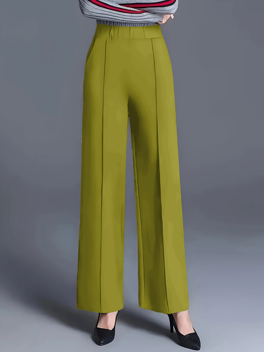 Pantalon décontracté taille haute ample et amincissant à jambes larges pour femme, collection automne-hiver