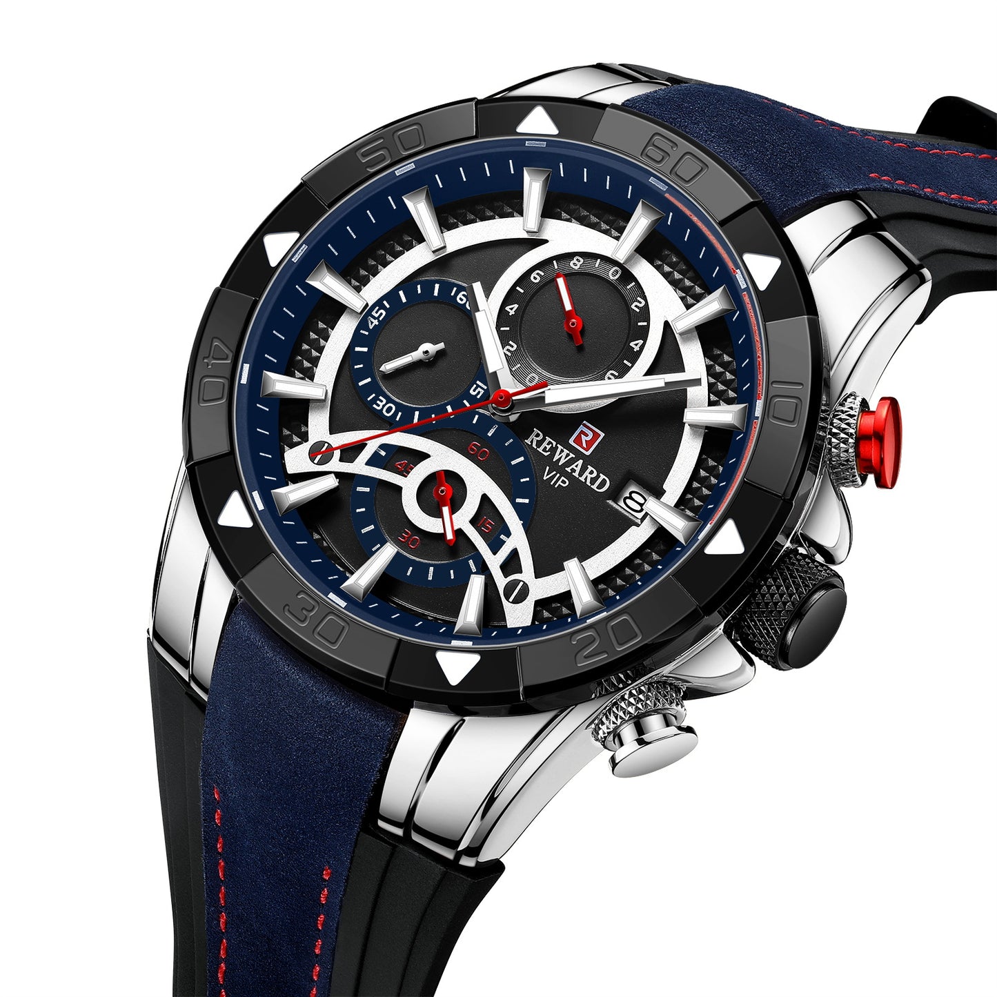 Men's Business Quartz Watch with Calendar and Six-Pin Silicone Strap