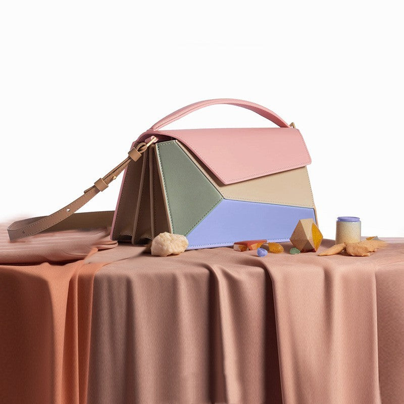 Geometric Color Block Diamond Lattice PU Organ Bag 20CM