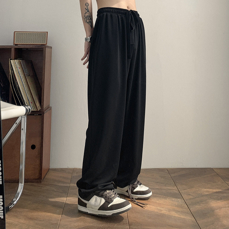 Men's Loose Straight Cotton Blend Pants Summer Fashion Black Brown M-XXL