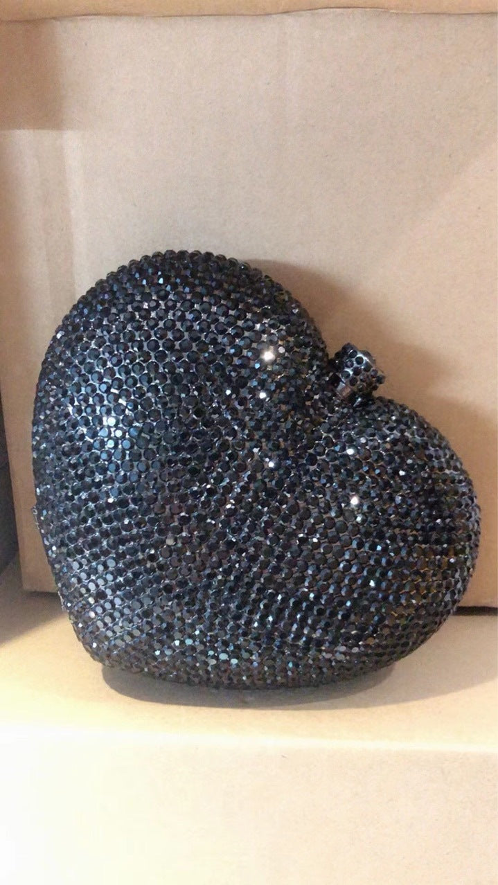Sac de Soirée Diamant Cœur avec Anse à Main, Sac à Bandoulière Rigide en Métal 14x12x5", Rouge Noir Rose Or Argent