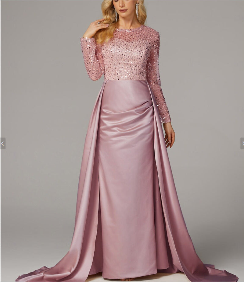 Dazzling Sequin Queen Maxi Evening Gown with Long Sleeves