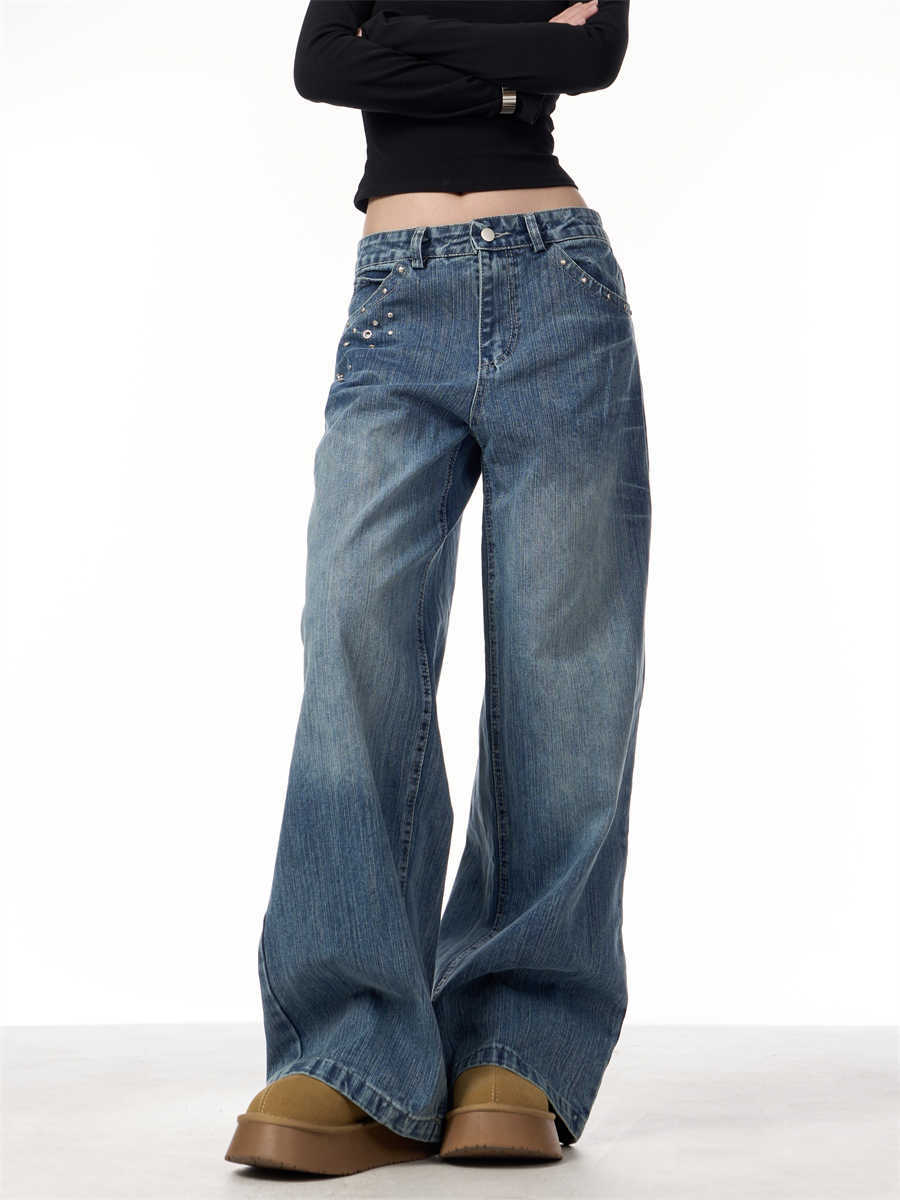 Women's High Waist Wide Leg Baggy Jeans Straight Trousers