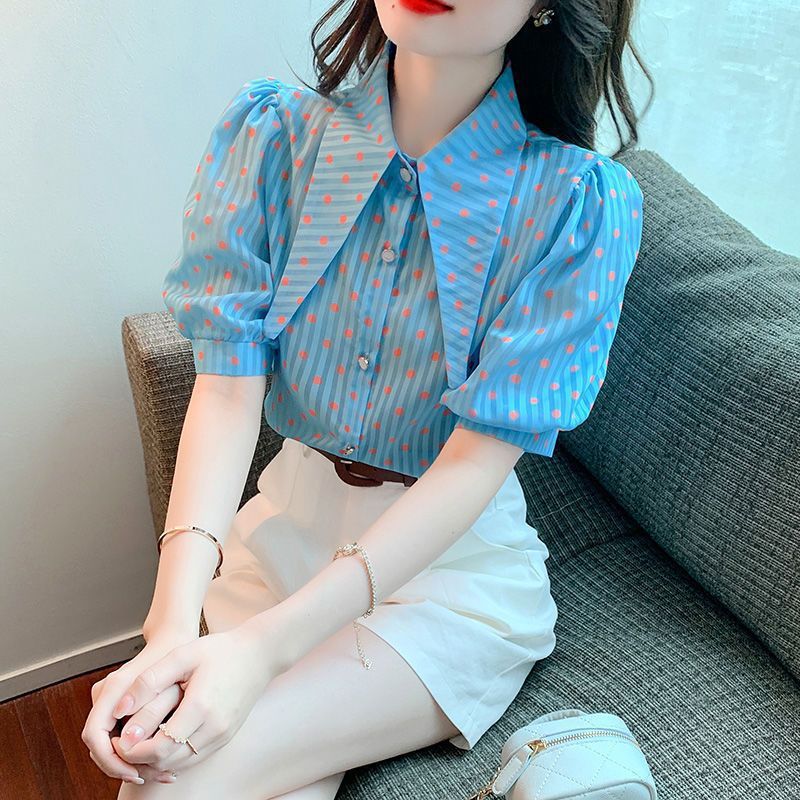 French Style Retro Puff Sleeve Women's Short Sleeve Shirt Summer Design