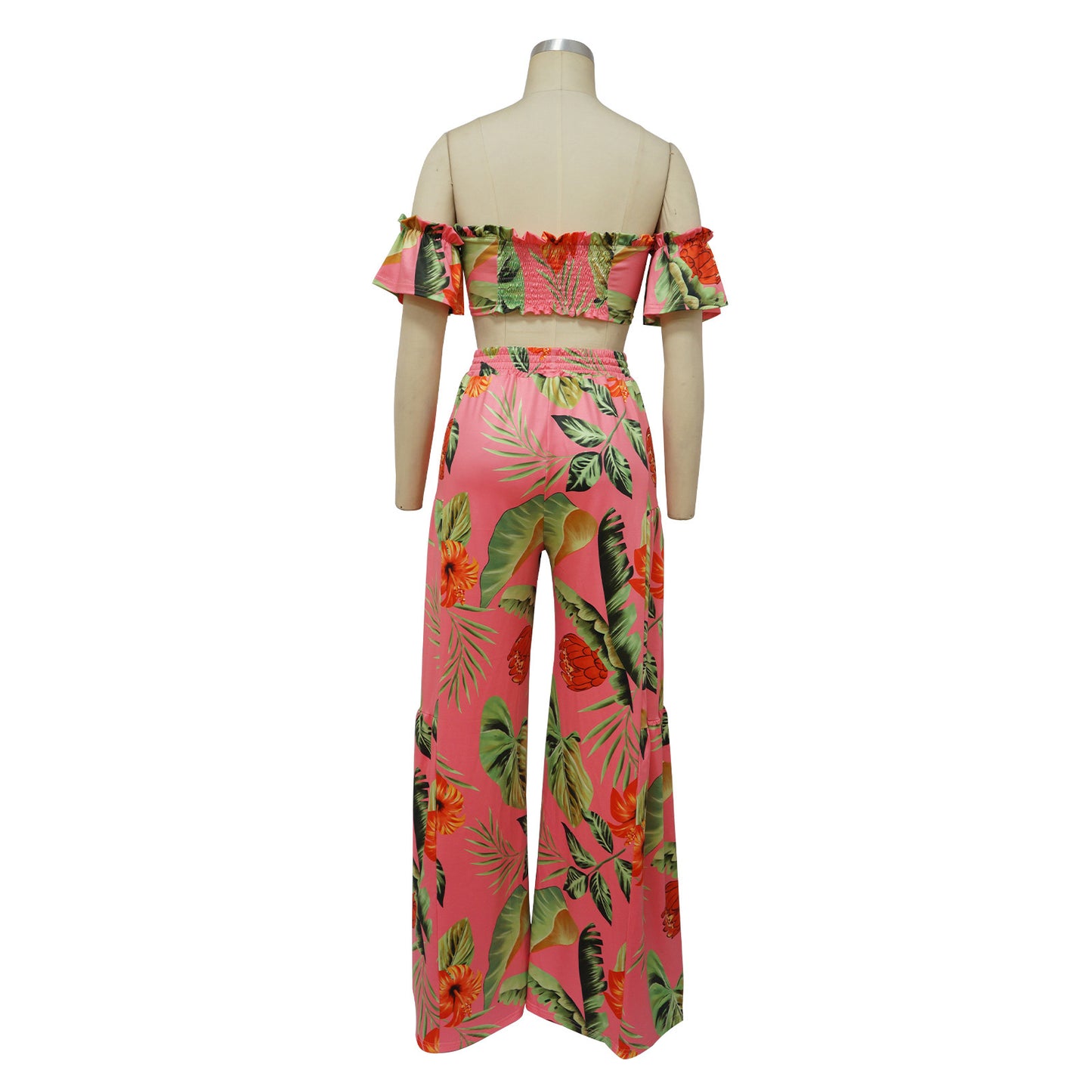 Ensemble deux pièces décontracté imprimé, pantalon large asymétrique à une épaule