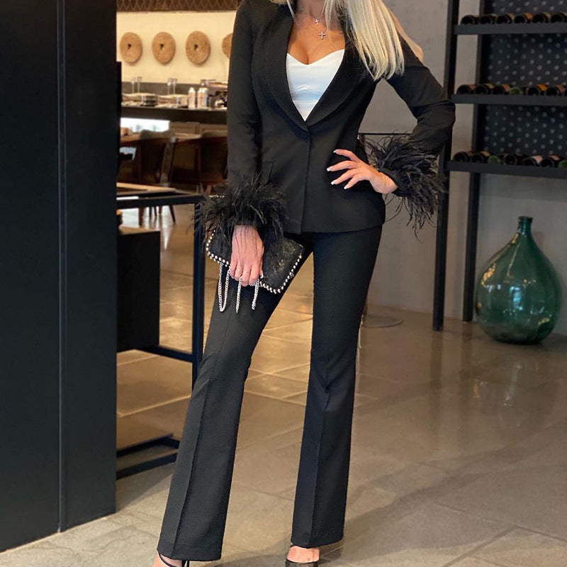 Ensemble décontracté tendance femme à manches longues avec veste et pantalon