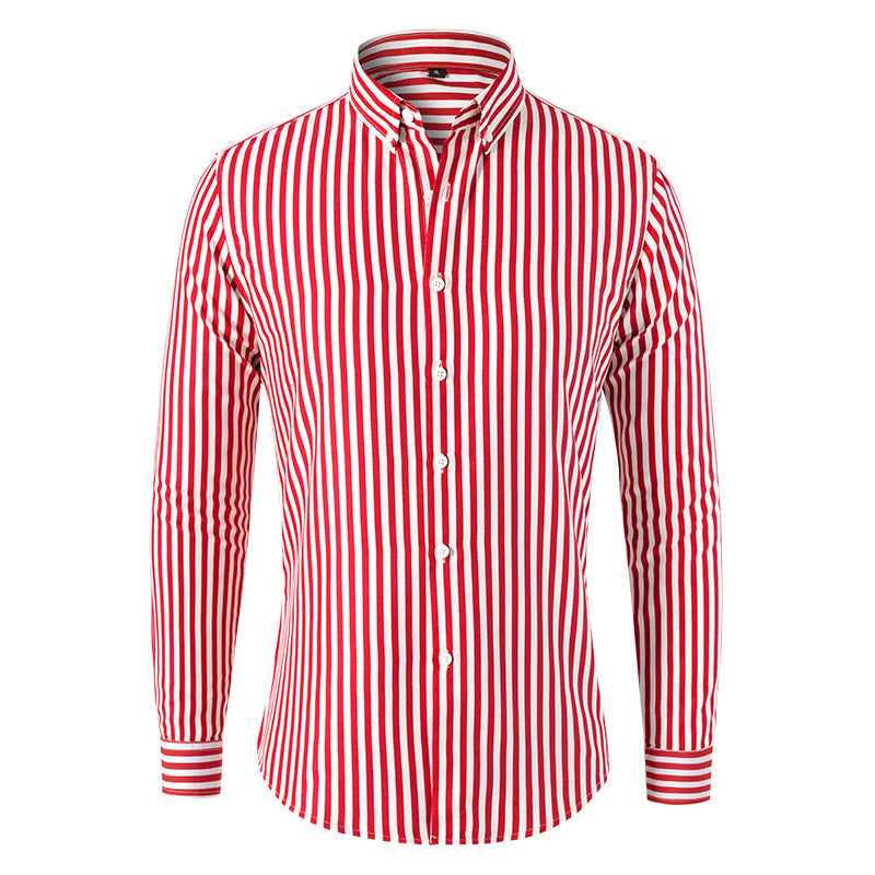 Men's Slim Long-Sleeve Casual Striped Shirt