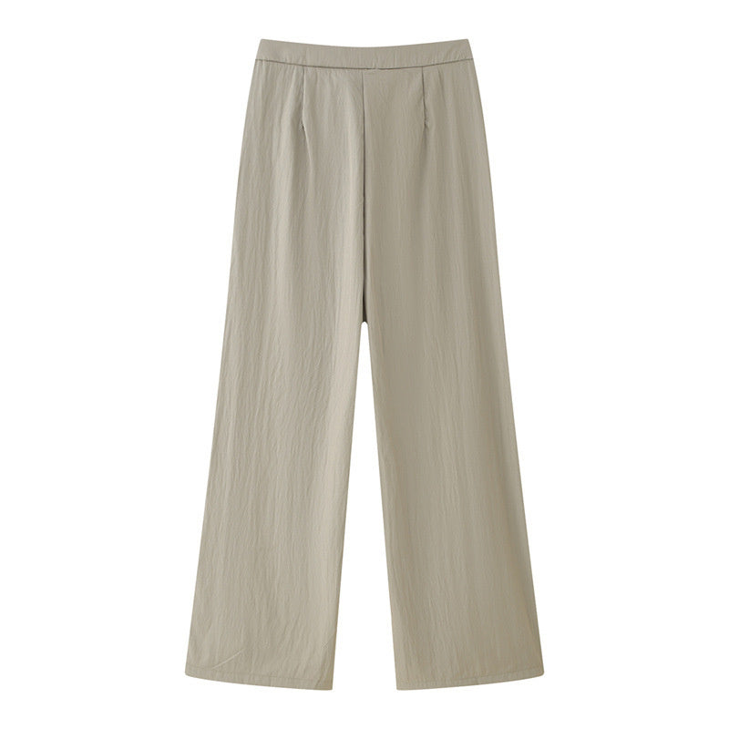 Retro Lace-Up Two-Piece Long Sleeve Trousers Suit in Gray Green & Black