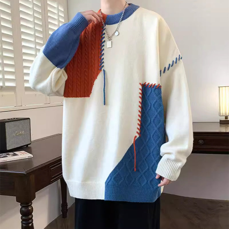 Pull color block Ins pour hommes, haut tricoté à manches longues
