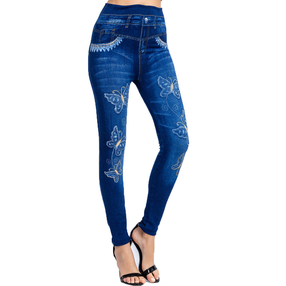 High-Waisted Ultra-Stretch Capri Pants with Butterfly Print