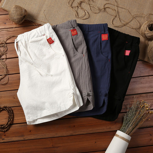 Plus Size Cotton & Linen Casual Shorts Breathable