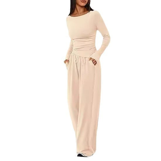 Casual Suit Asymmetric Long-sleeved T-shirt Wide-leg Pants Casual Set