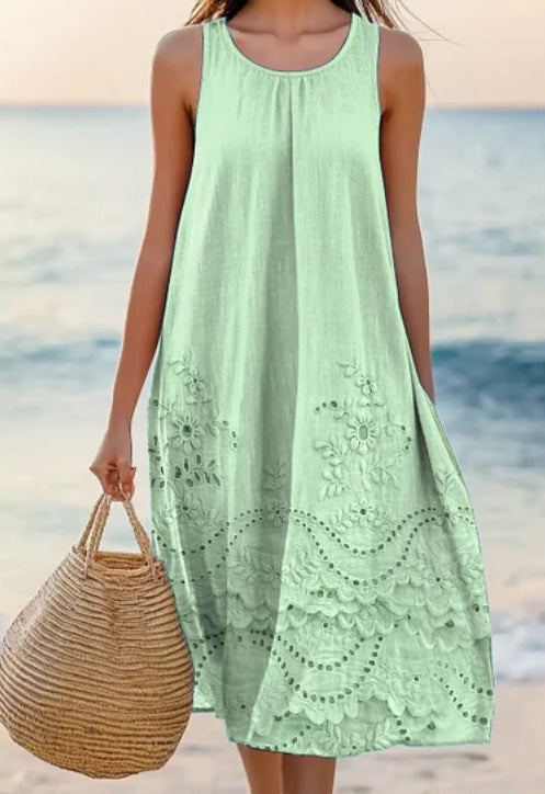 Polyester Short-Sleeve A-Line Dress for Women