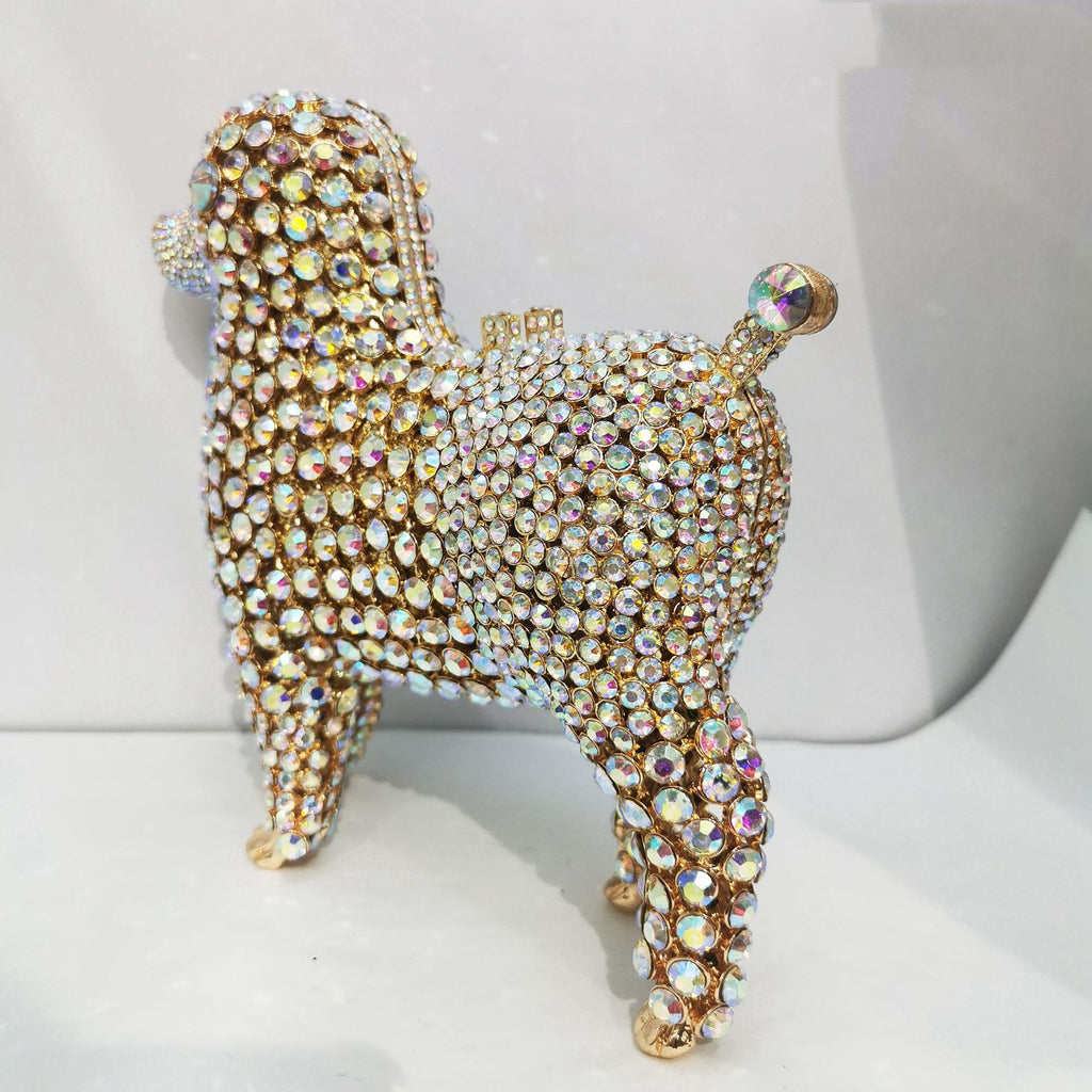 Sac de soirée en forme d'animal en diamant avec chaîne, poche zippée en alliage de 21 cm