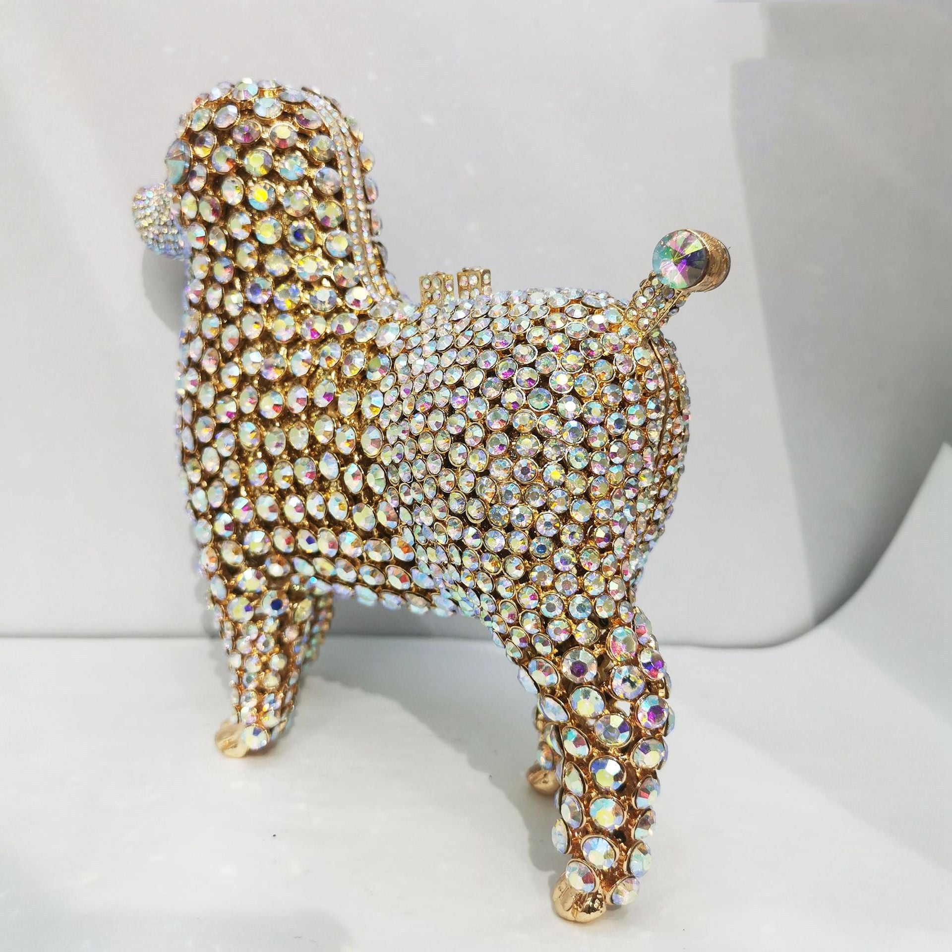 Sac de soirée en forme d'animal en diamant avec chaîne, poche zippée en alliage de 21 cm