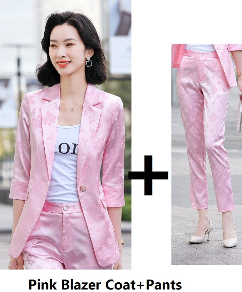 Veste de tailleur en satin imprimé pour femme, coloris rose, blanc et bleu