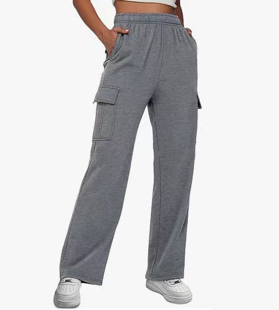 Women's High Waist Pocket Overalls Casual Pants Polyester