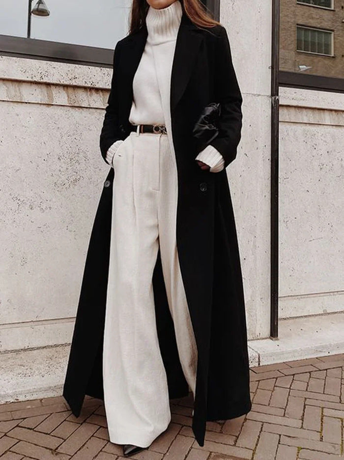 Women’s Autumn Winter Long Woolen Coat Warm Pure Color