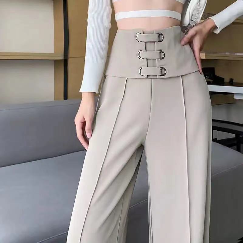 بناطيل نسائية بخصر عالٍ وأرجل واسعة مستقيمة منسدلة لربيع وخريف
