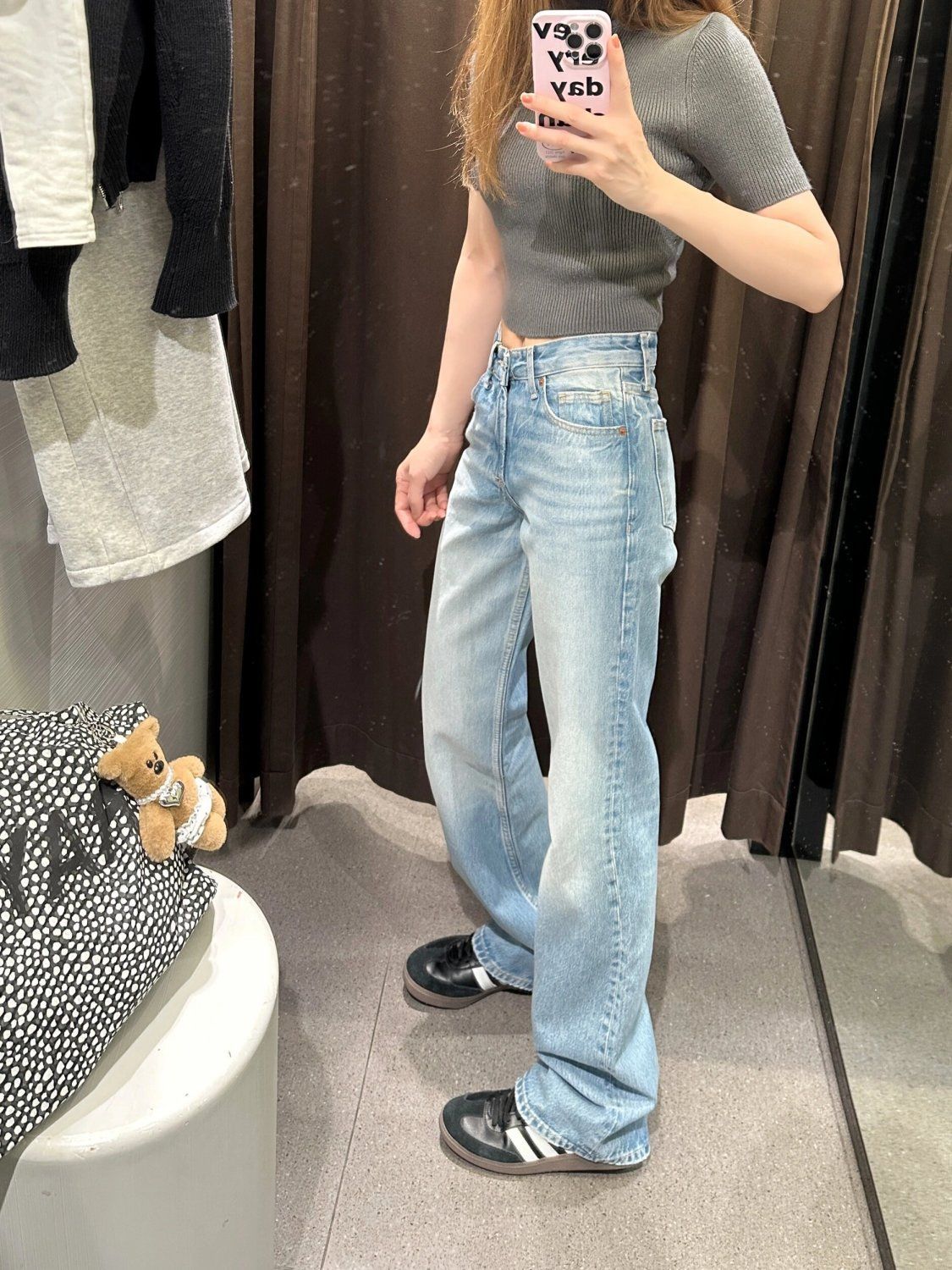 Plus Size High Waist Blue Washed Straight Jeans for Women Spring