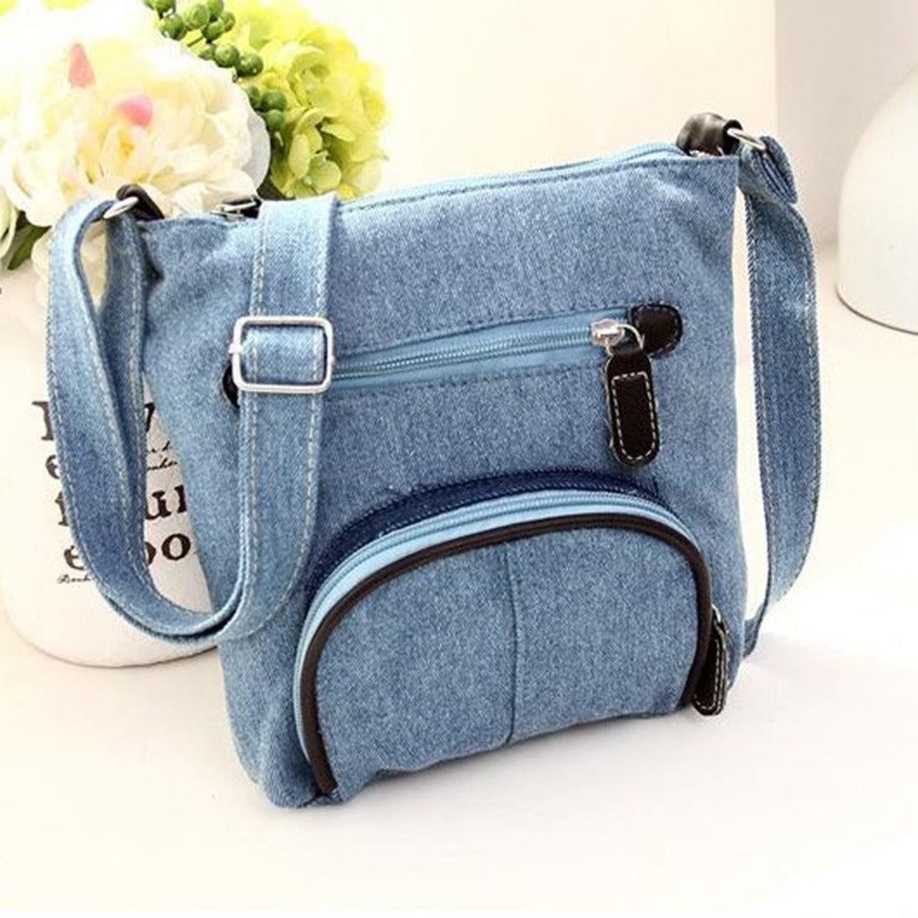 Sac portable en jean bleu rétro à une épaule 22x19x4cm