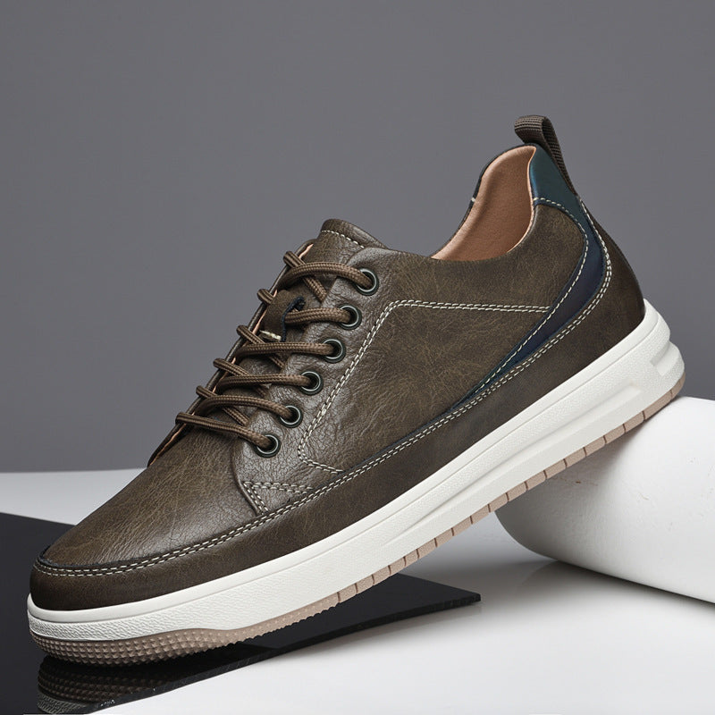 Men's Casual Cowhide Heightened Shoes - Black, Beige, Khaki, Sizes 37-43