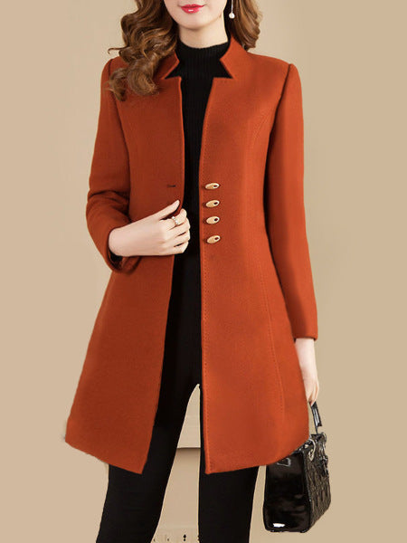 Veste en laine à capuche pour femme, coupe slim, couleur unie, pour l'automne et l'hiver