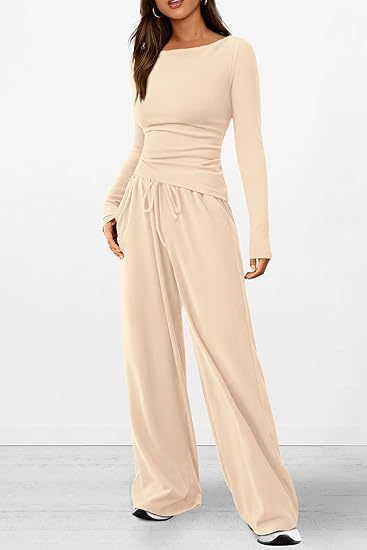 Casual Suit Asymmetric Long-sleeved T-shirt Wide-leg Pants Casual Set