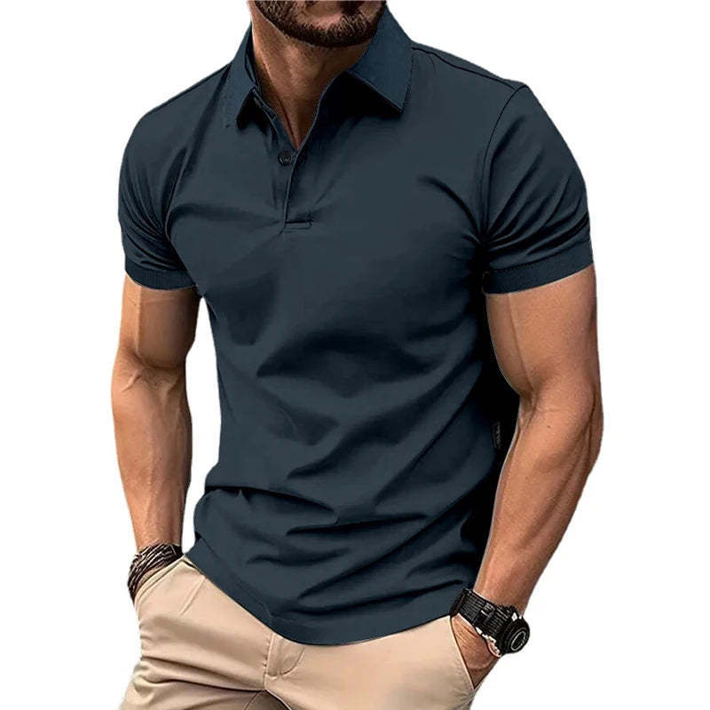 High Sense Casual Solid Color Short Sleeve Shirt with Buttons