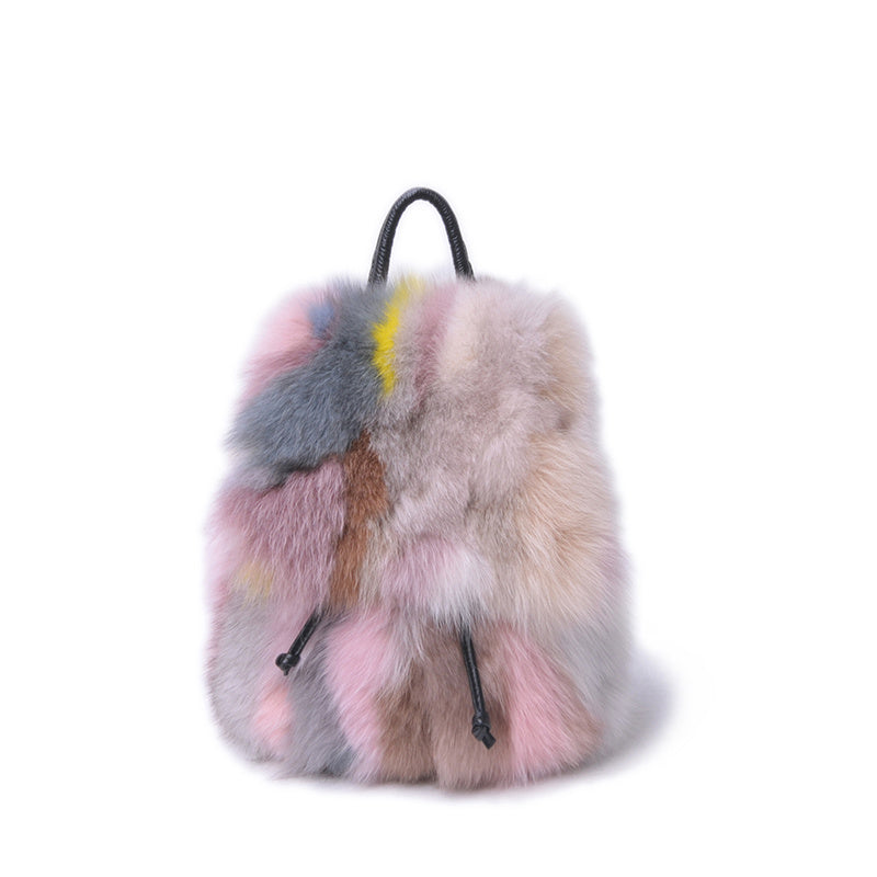 Petit sac à dos décontracté tendance en vraie fourrure de renard pour femmes