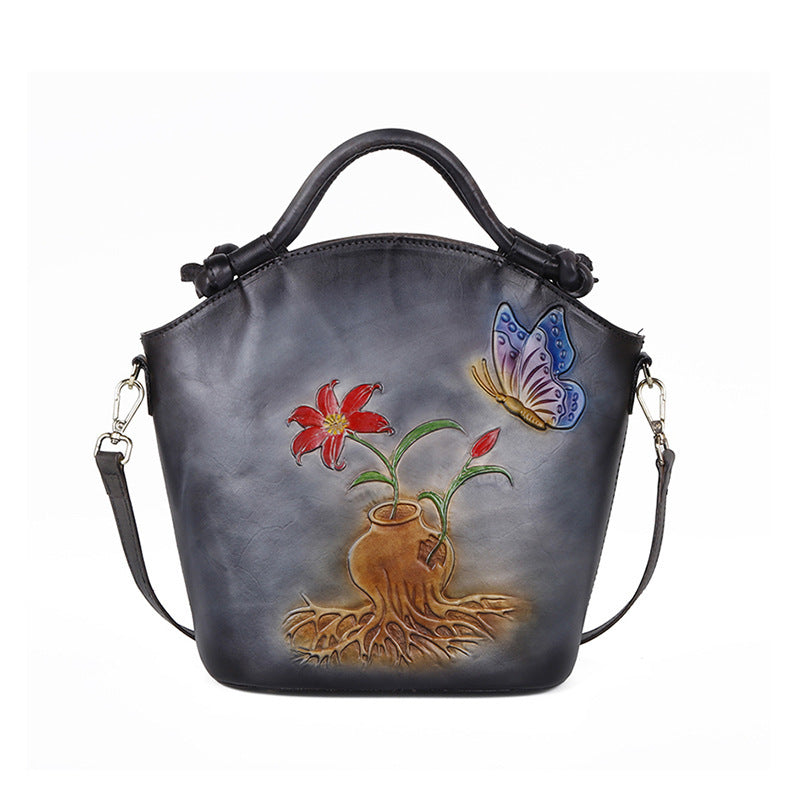 Hand painted one shoulder straddle Bucket Bag