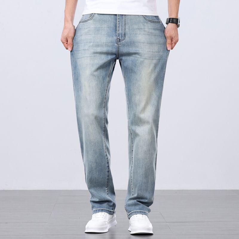 Jean Homme Coupe Droite Ample Taille Haute Coton Fin pour l'été