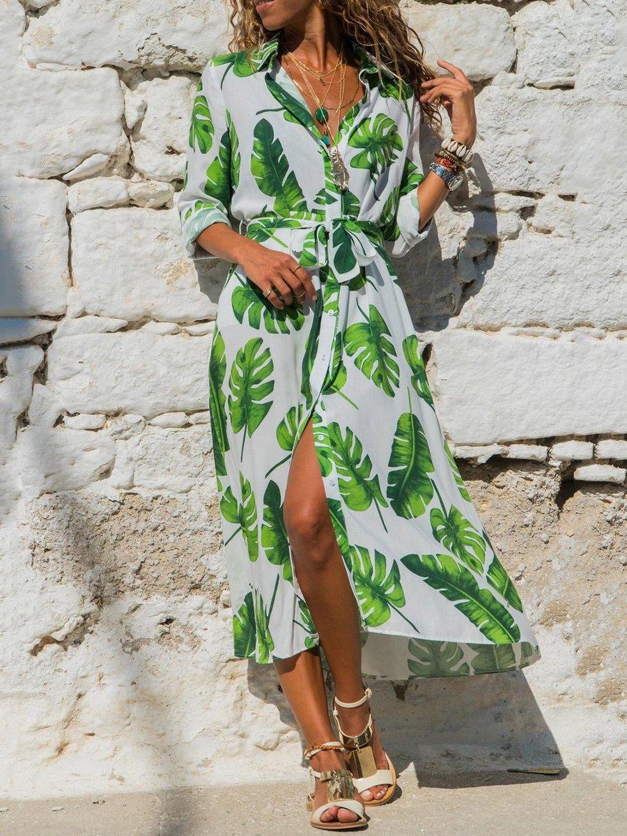 Robe Madrid vintage en mousseline col en V ligne A imprimée taille haute S-XXXL