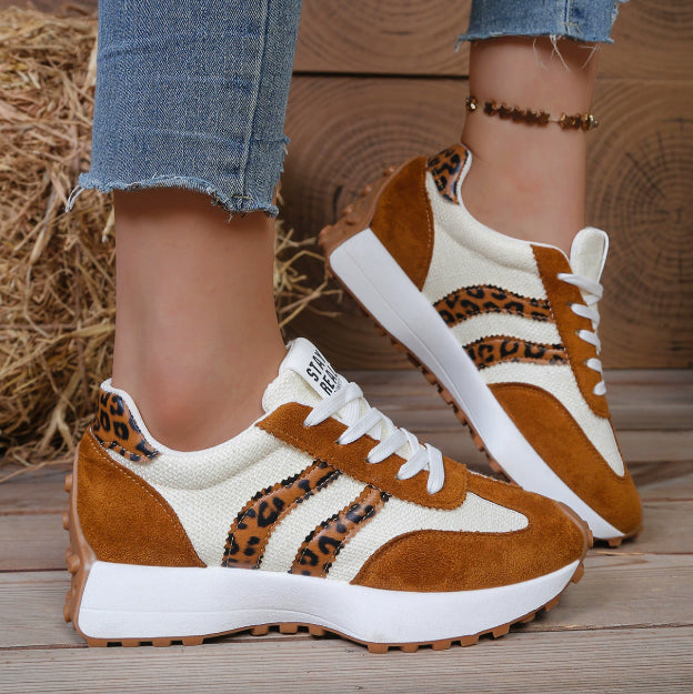 Women's Stripe Lace-Up Sneakers Breathable Thick Bottom Casual Sports Shoes
