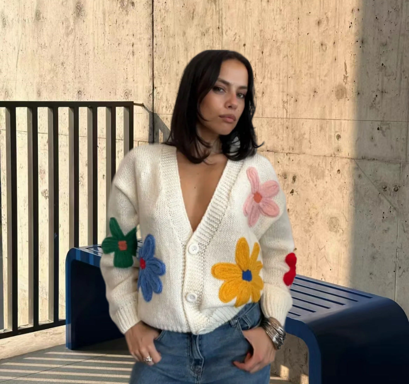 European & American Colorful Little Flower Thick Cute Sweater Coat
