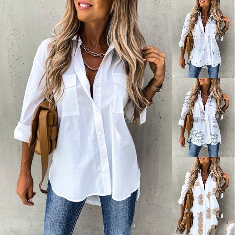 Women's Autumn Winter Irregular Loose Long Sleeve Lapel Shirt
