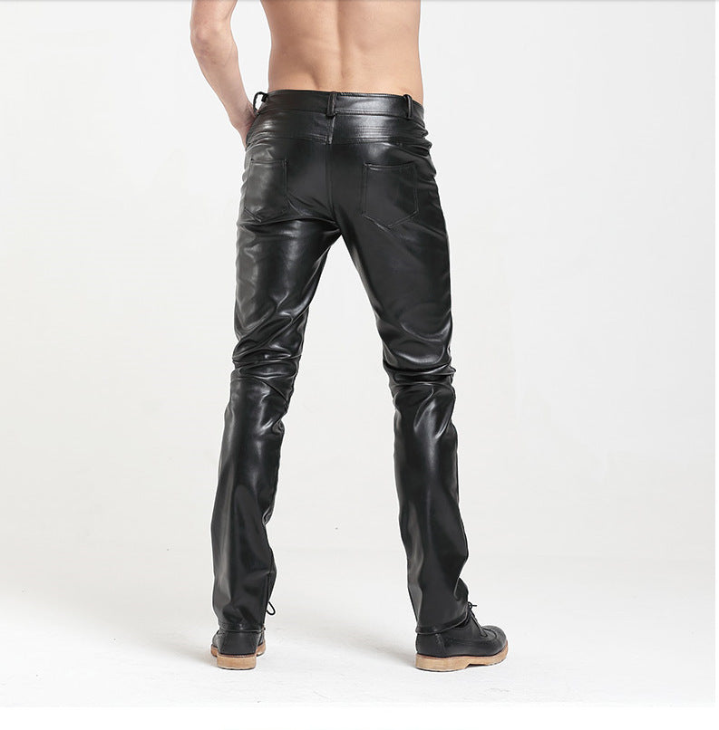Men's Leather Pants Motorcycle Leather Stitching PU Trousers